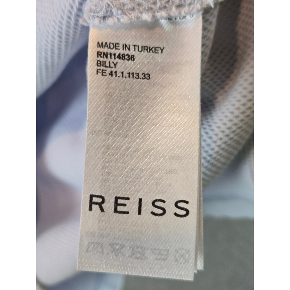 Reiss Billy Zip Polo Mens Size M Light Blue Textured Waffle Knit Short Sleeve - Picture 7 of 13